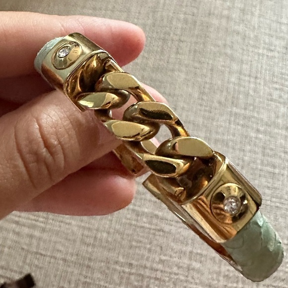 Henri Bendel Gold Chain Bracelet Snake Embossed leather Bracelet cuff bracelet - Picture 12 of 14